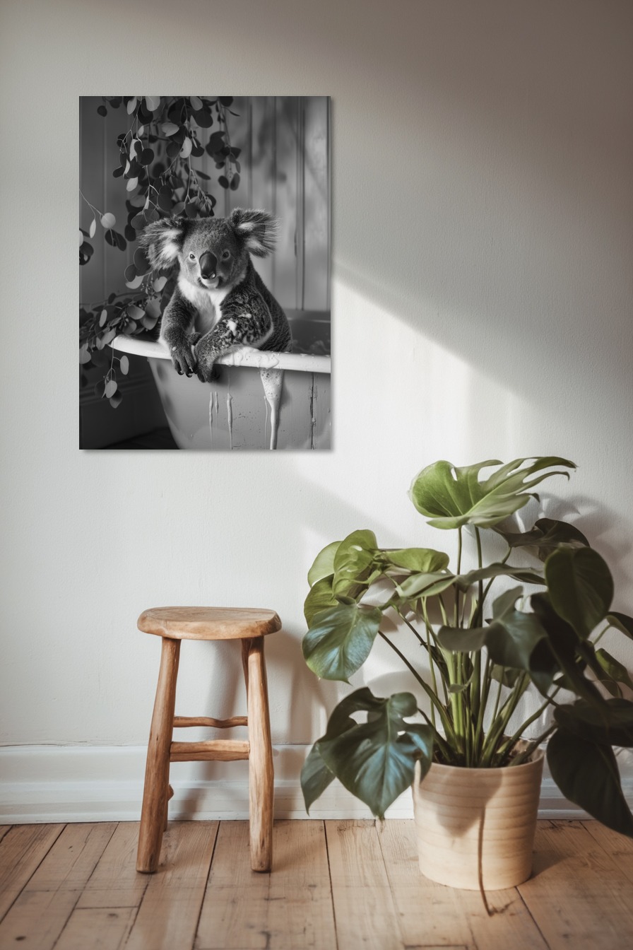 Fotografie Poster Koala Badewanne schwarz-weiß ruhig