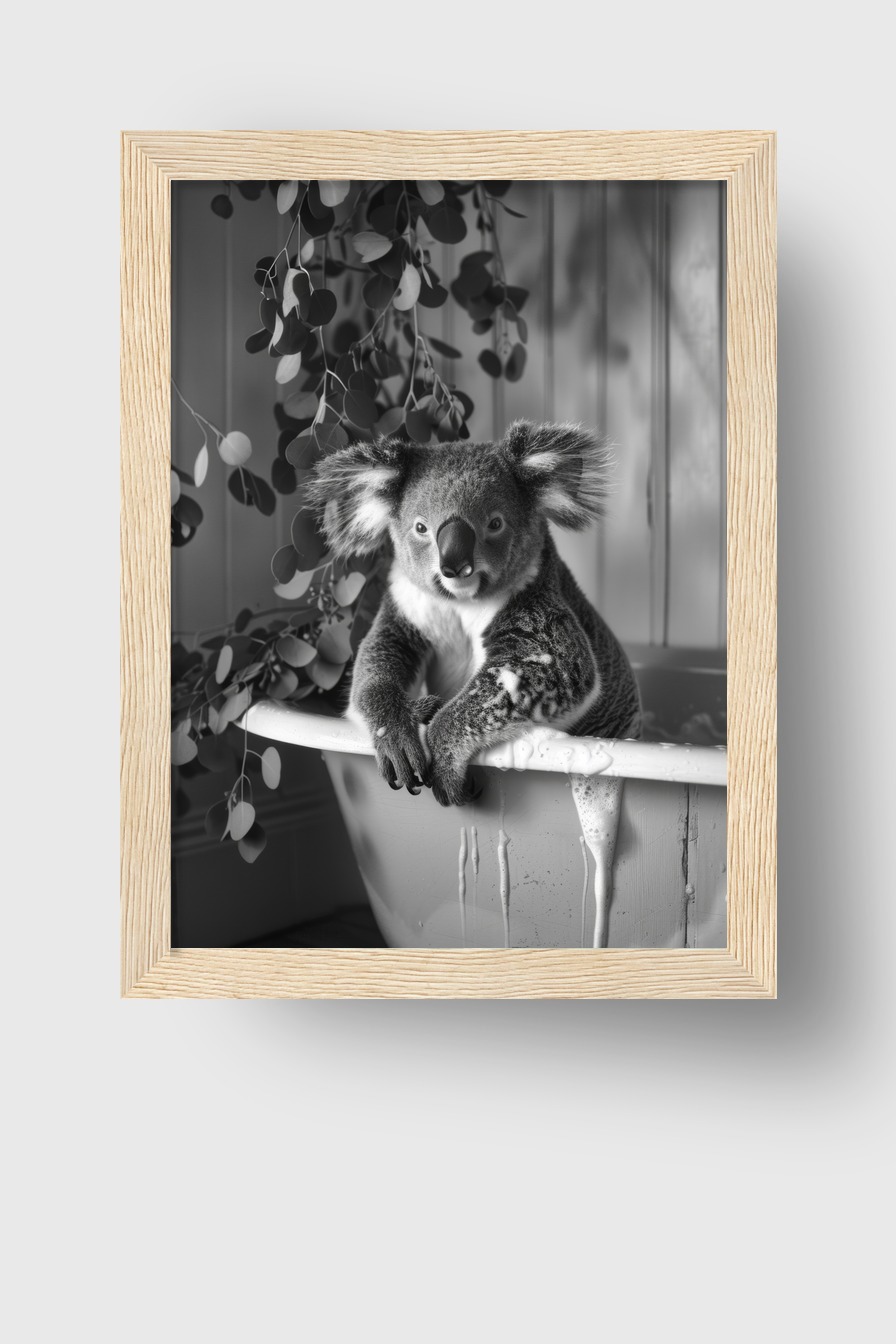 Fotografie Poster Koala Badewanne schwarz-weiß ruhig