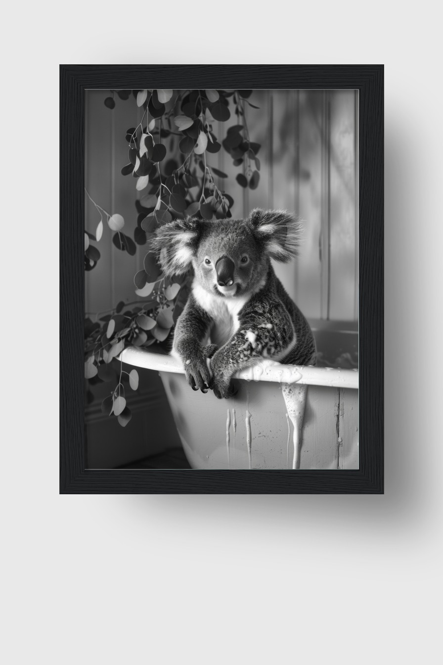 Fotografie Poster Koala Badewanne schwarz-weiß ruhig
