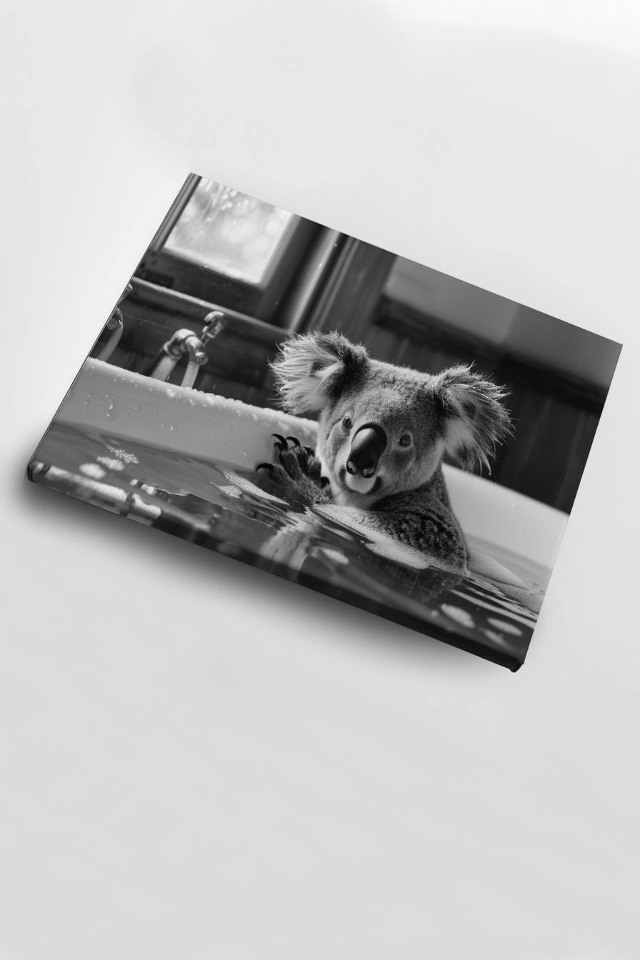 Fotografie Poster Koala Badewanne schwarz-weiß