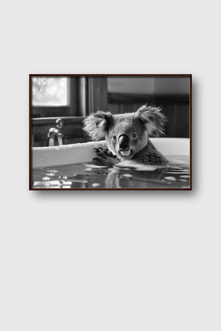 Fotografie Poster Koala Badewanne schwarz-weiß