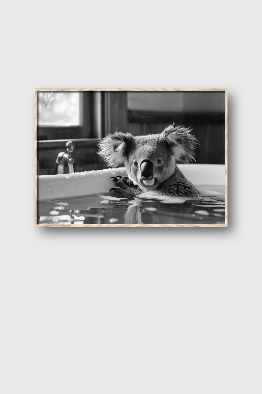 Fotografie Poster Koala Badewanne schwarz-weiß