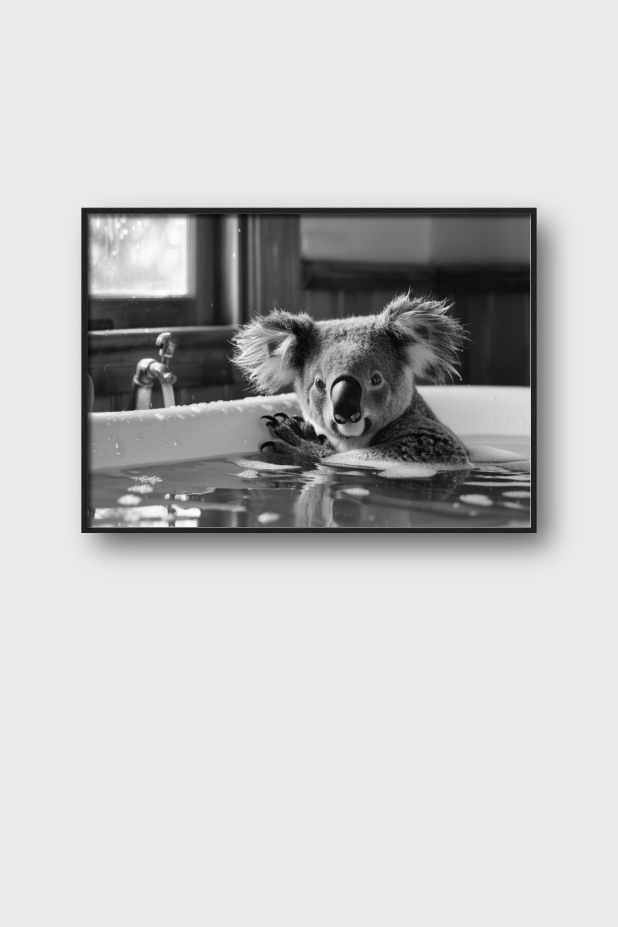 Fotografie Poster Koala Badewanne schwarz-weiß