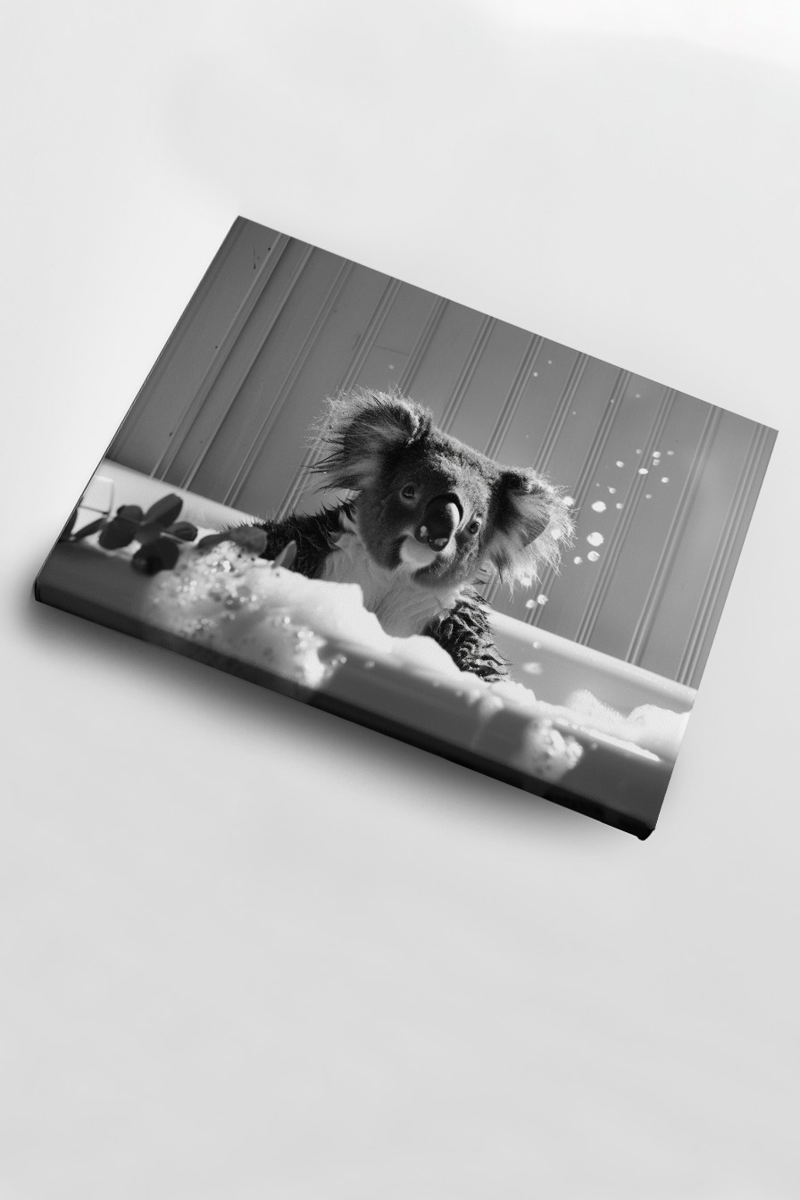Fotografie Poster Koala Badewanne schwarz-weiß