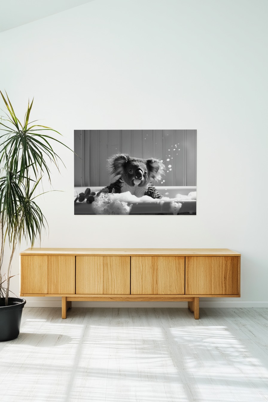 Fotografie Poster Koala Badewanne schwarz-weiß