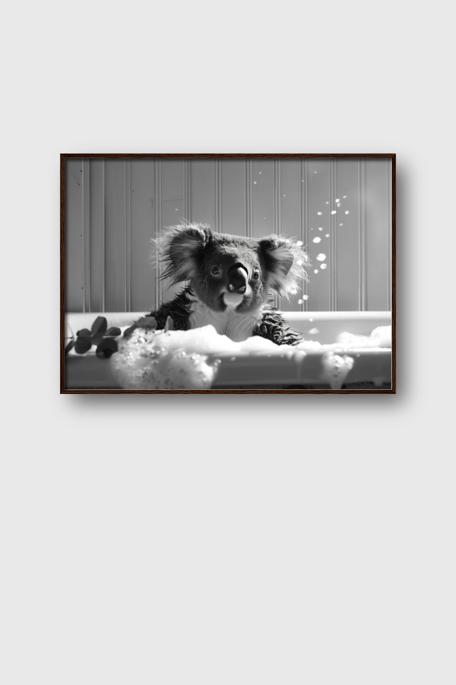 Fotografie Poster Koala Badewanne schwarz-weiß
