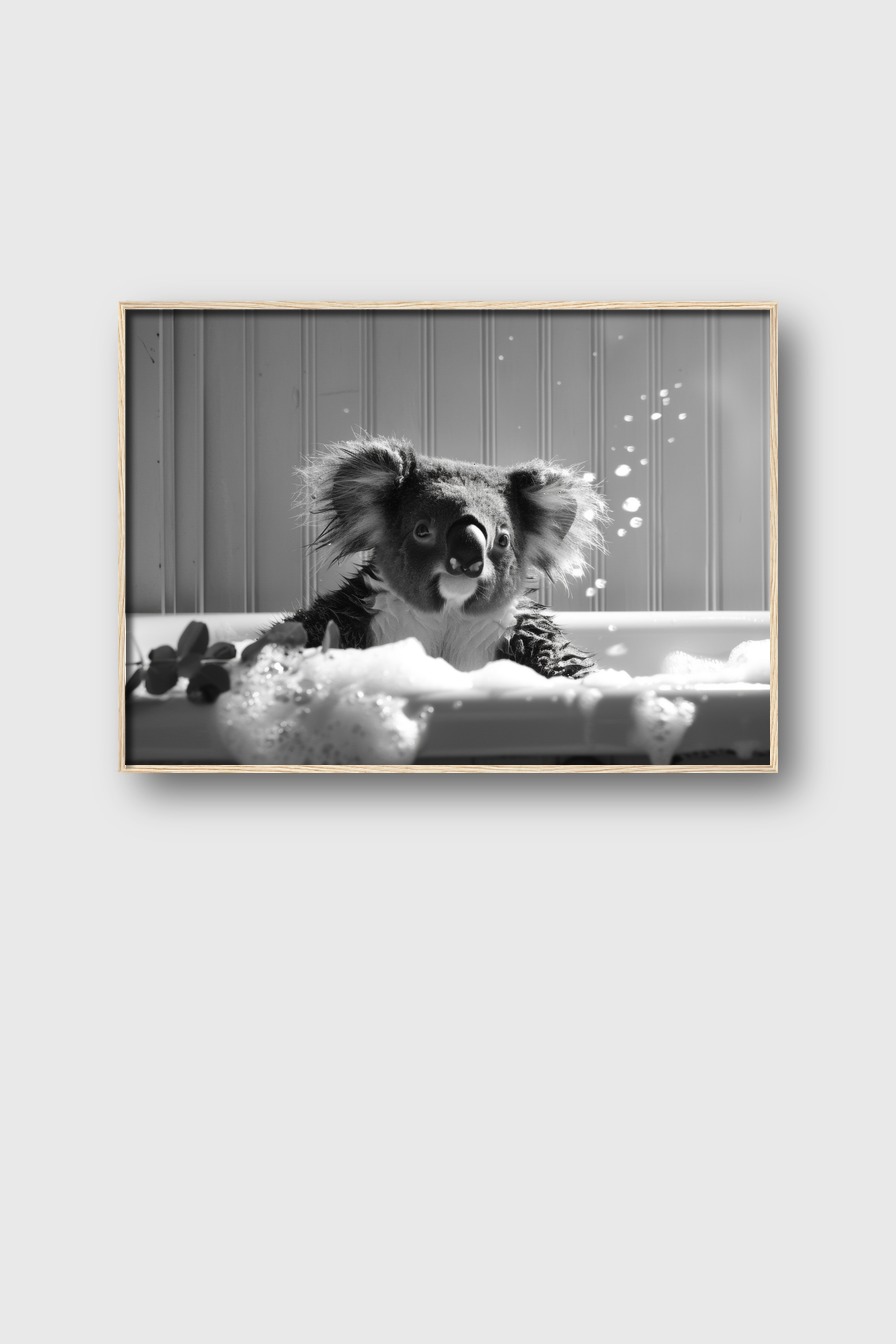 Fotografie Poster Koala Badewanne schwarz-weiß