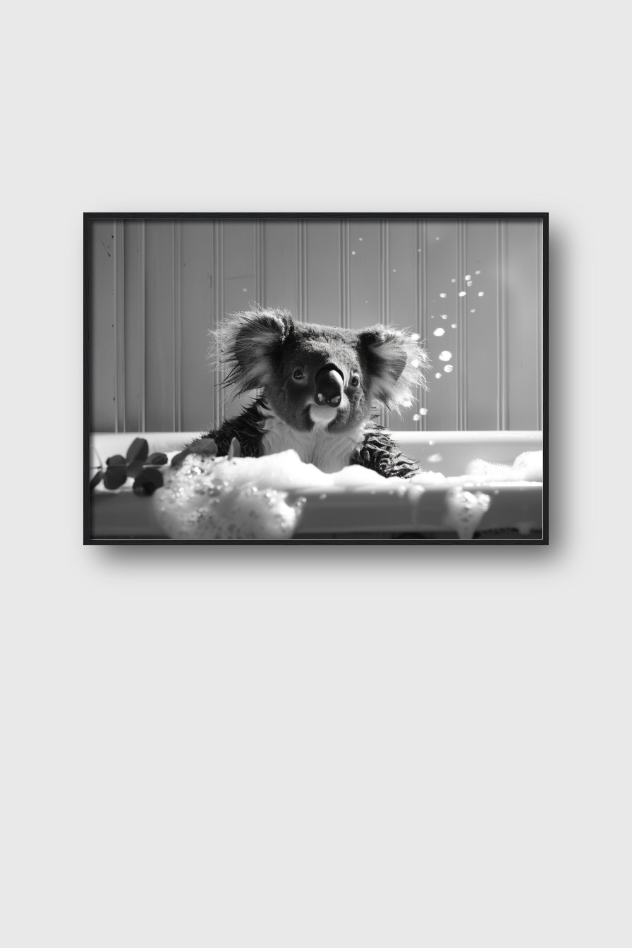 Fotografie Poster Koala Badewanne schwarz-weiß