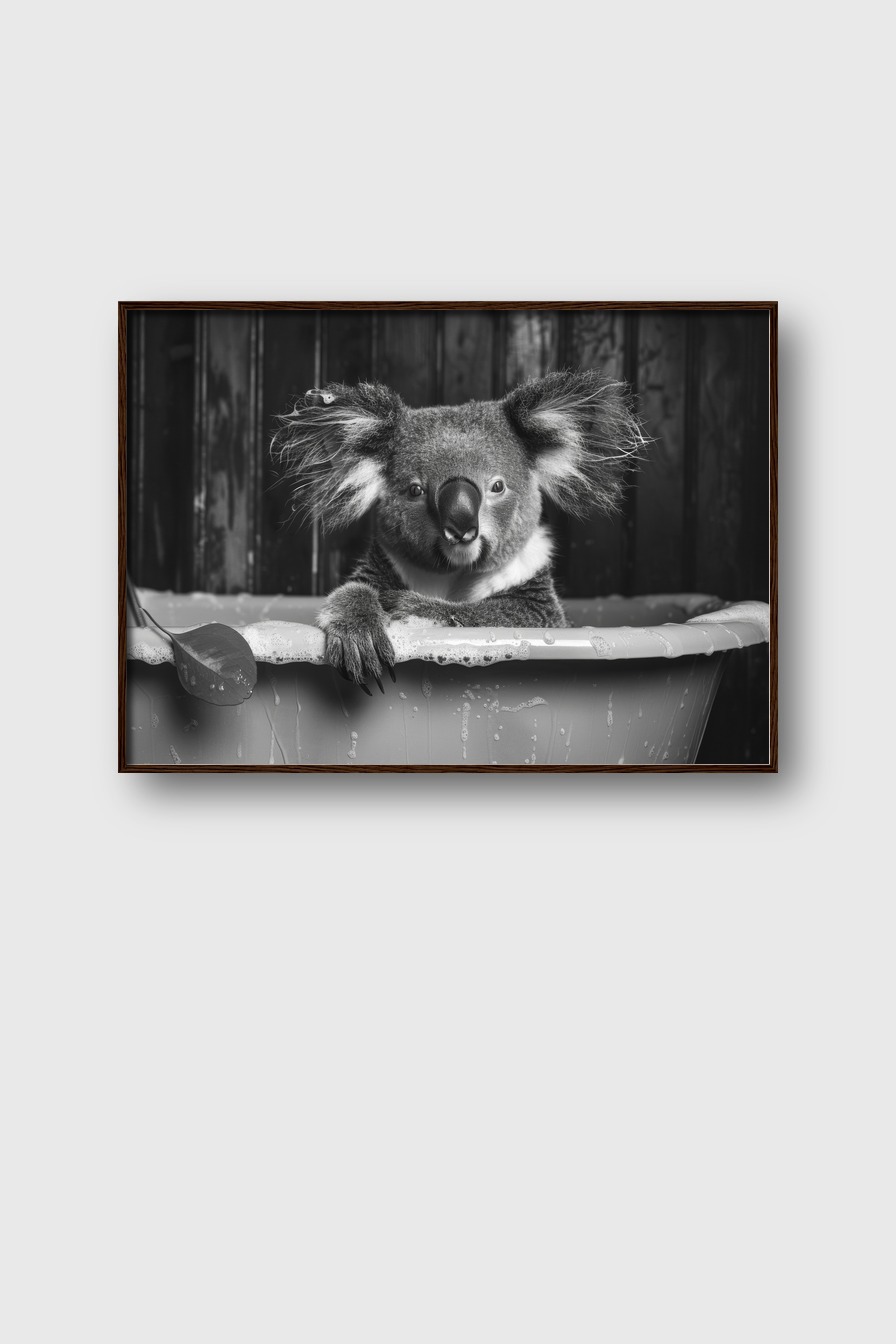 Fotografie Poster Koala Badewanne schwarz-weiß