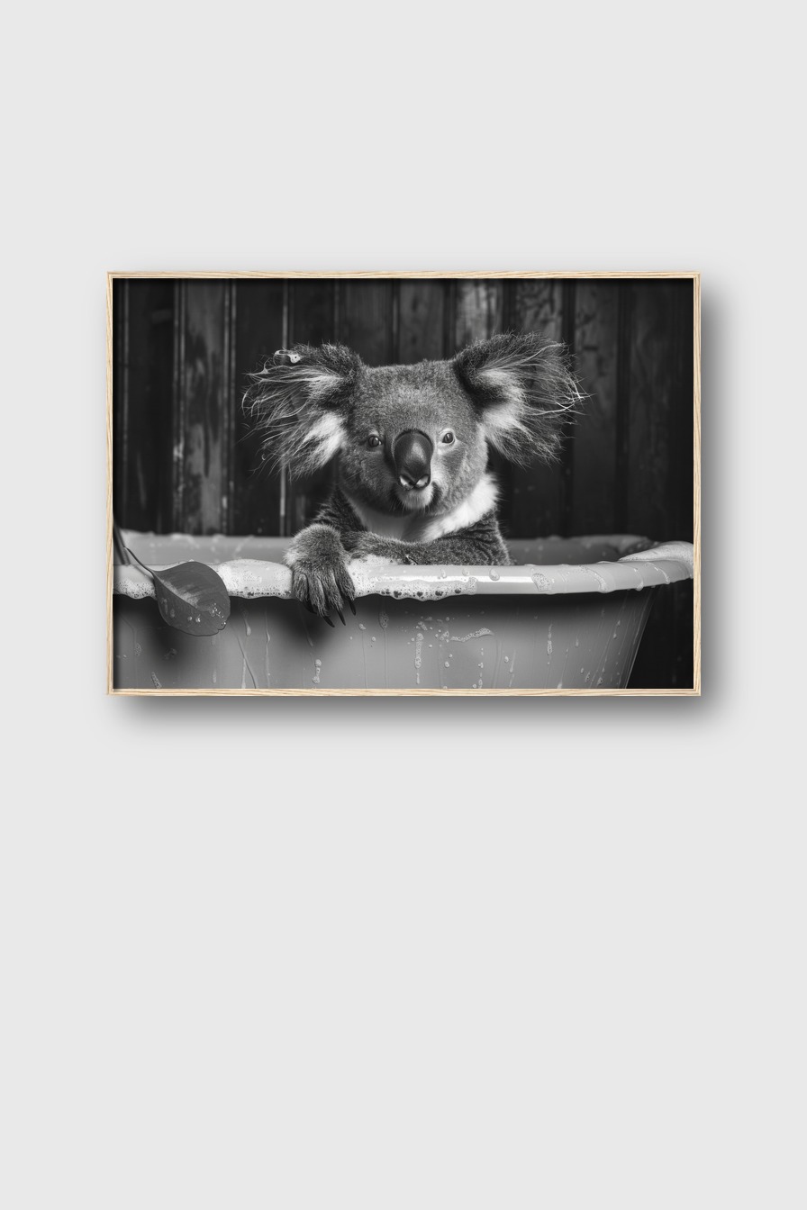 Fotografie Poster Koala Badewanne schwarz-weiß