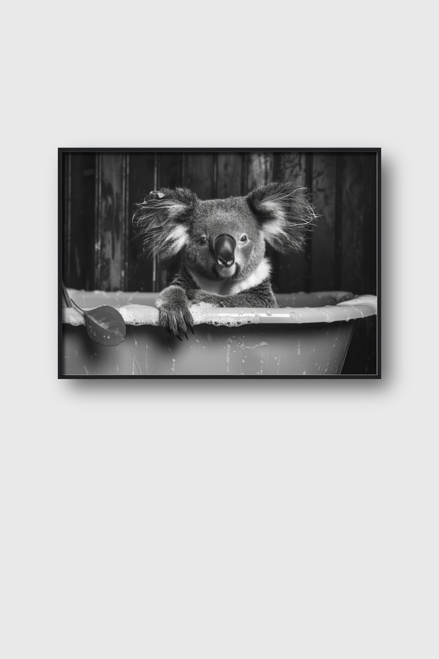 Fotografie Poster Koala Badewanne schwarz-weiß