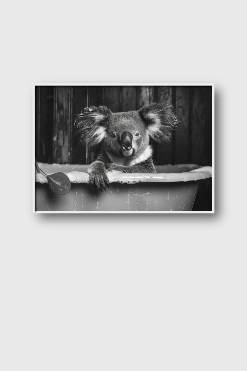 Fotografie Poster Koala Badewanne schwarz-weiß