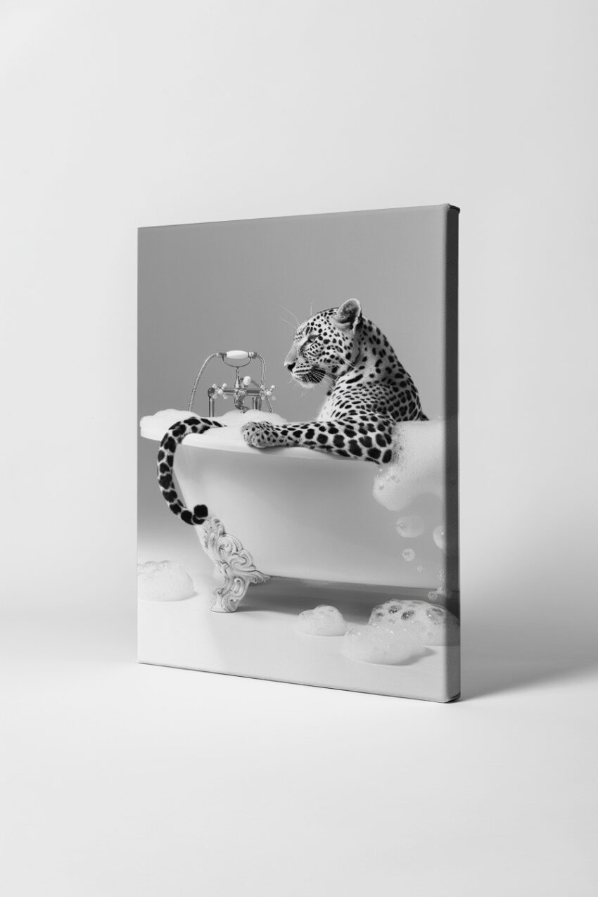 Fotografie Poster Leopard Badewanne schwarz-weiß