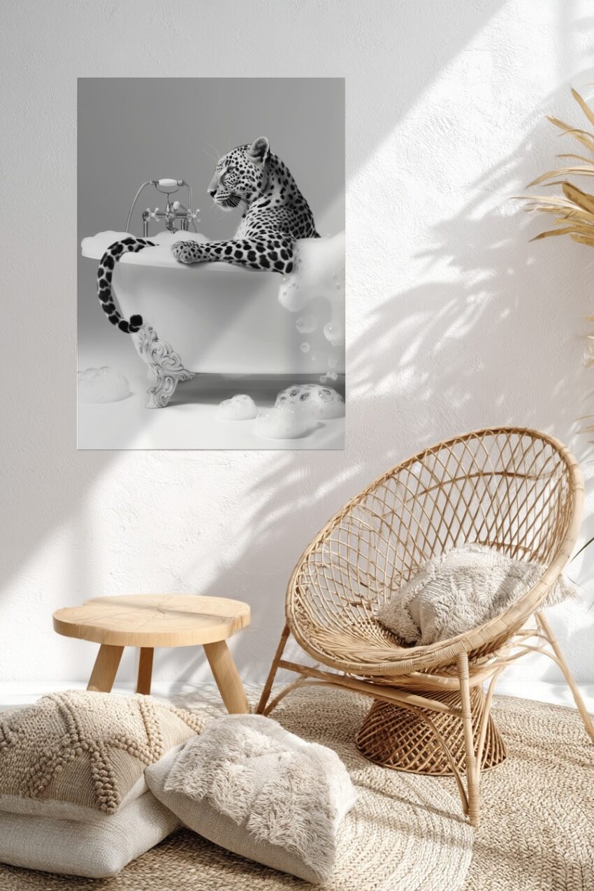 Fotografie Poster Leopard Badewanne schwarz-weiß