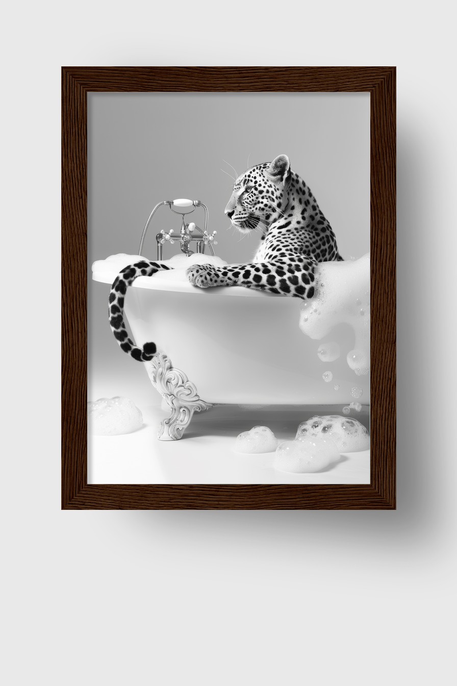 Fotografie Poster Leopard Badewanne schwarz-weiß