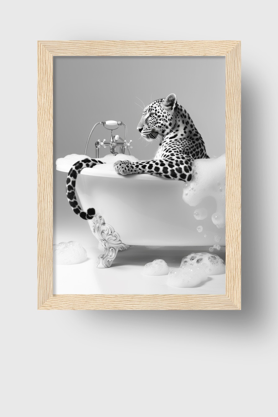 Fotografie Poster Leopard Badewanne schwarz-weiß