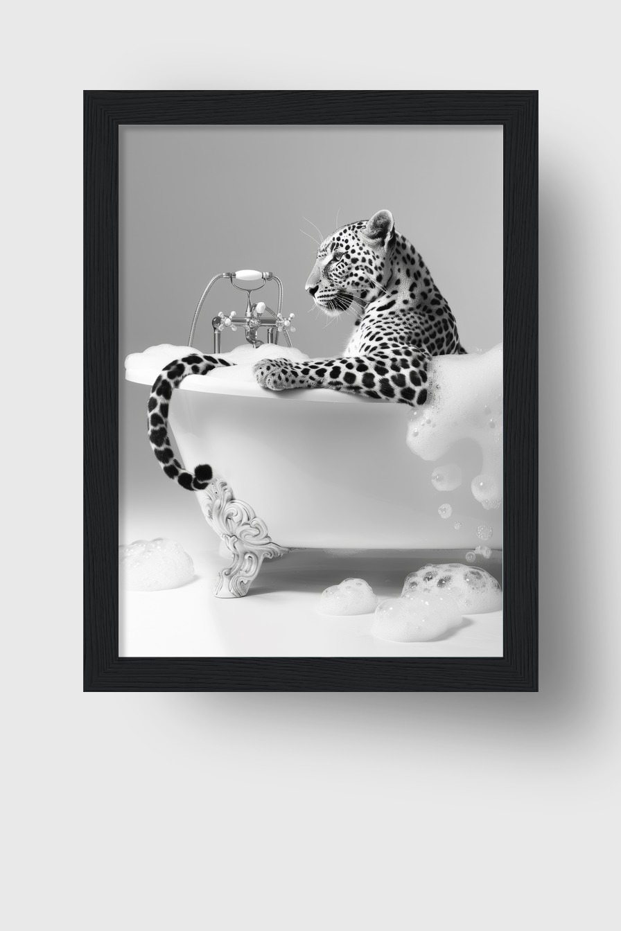 Fotografie Poster Leopard Badewanne schwarz-weiß