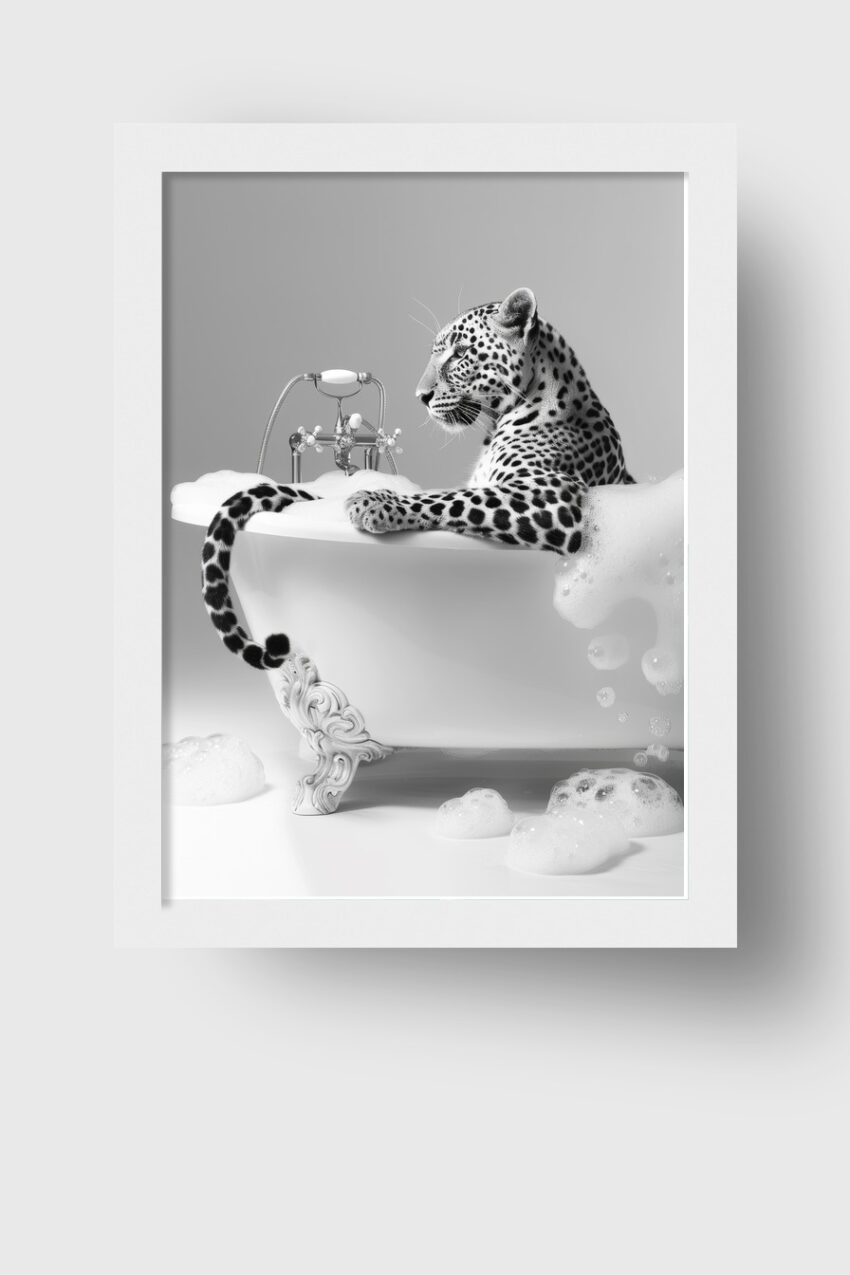 Fotografie Poster Leopard Badewanne schwarz-weiß