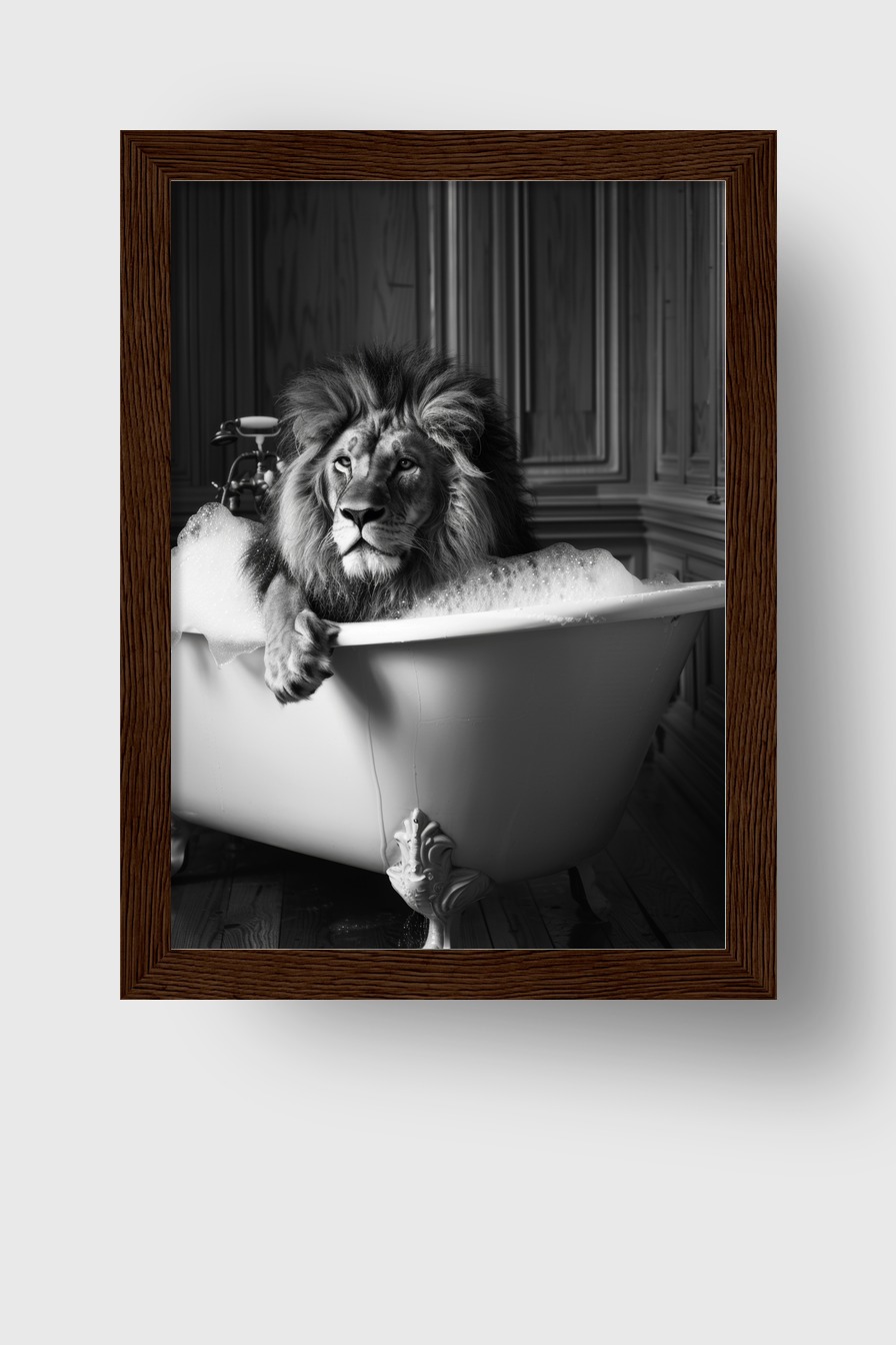 Fotografie Poster Löwe Badewanne schwarz-weiß ruhig