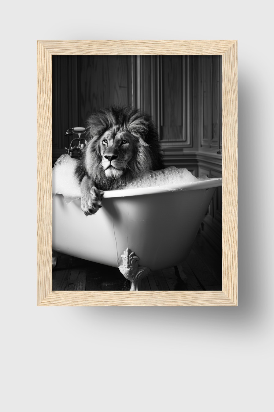 Fotografie Poster Löwe Badewanne schwarz-weiß ruhig