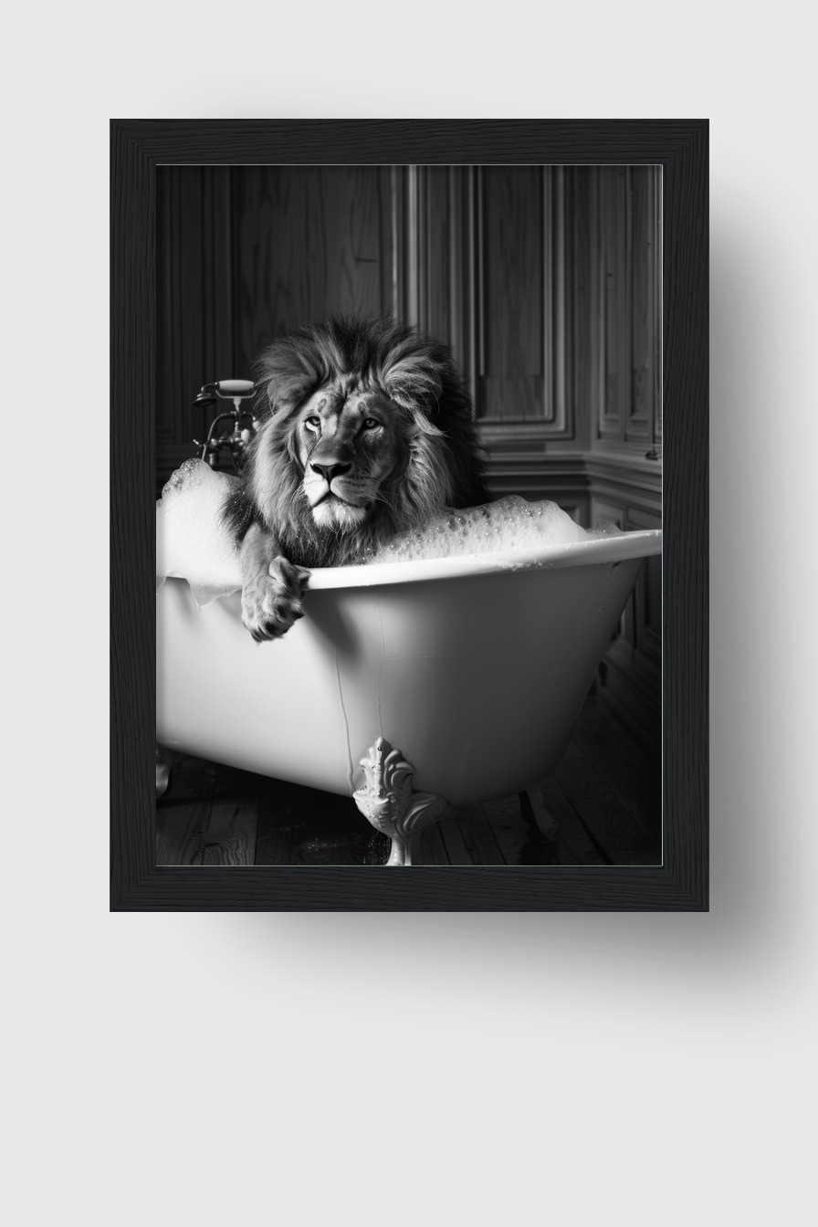 Fotografie Poster Löwe Badewanne schwarz-weiß ruhig