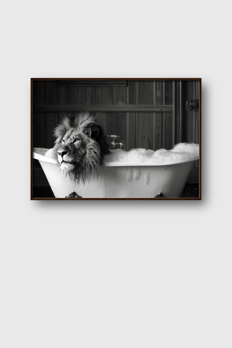 Fotografie Poster Löwe Badewanne schwarz-weiß