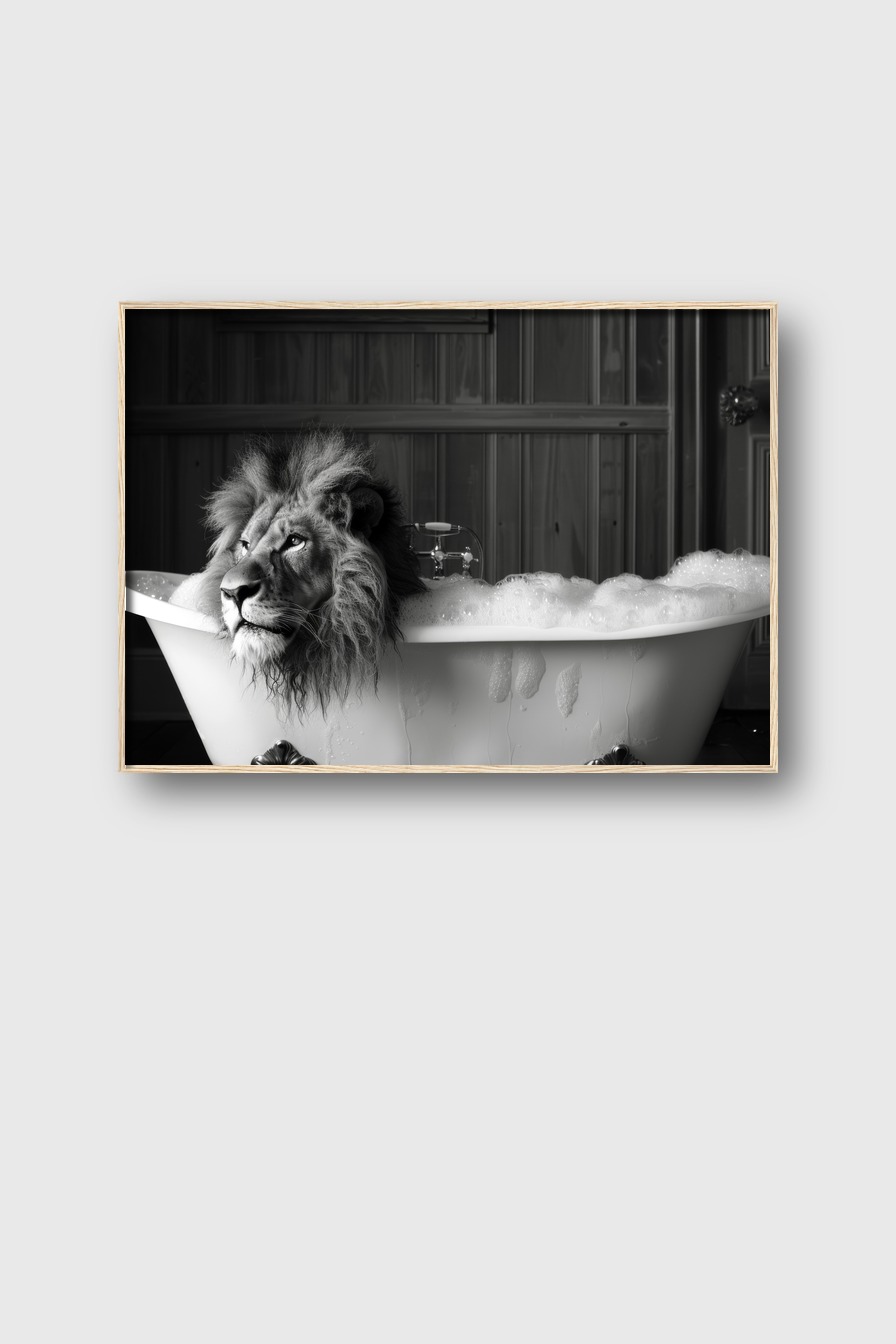 Fotografie Poster Löwe Badewanne schwarz-weiß