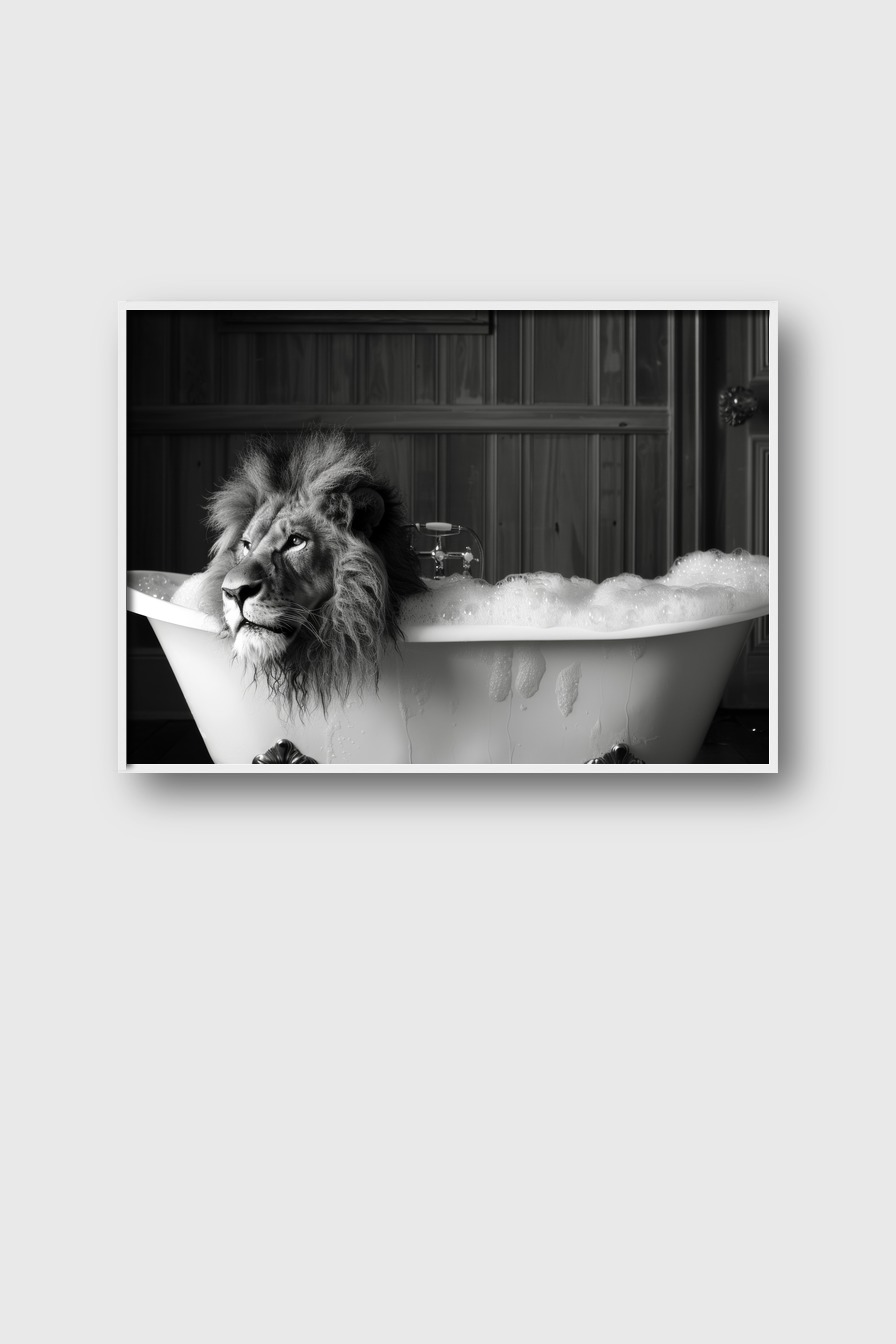 Fotografie Poster Löwe Badewanne schwarz-weiß