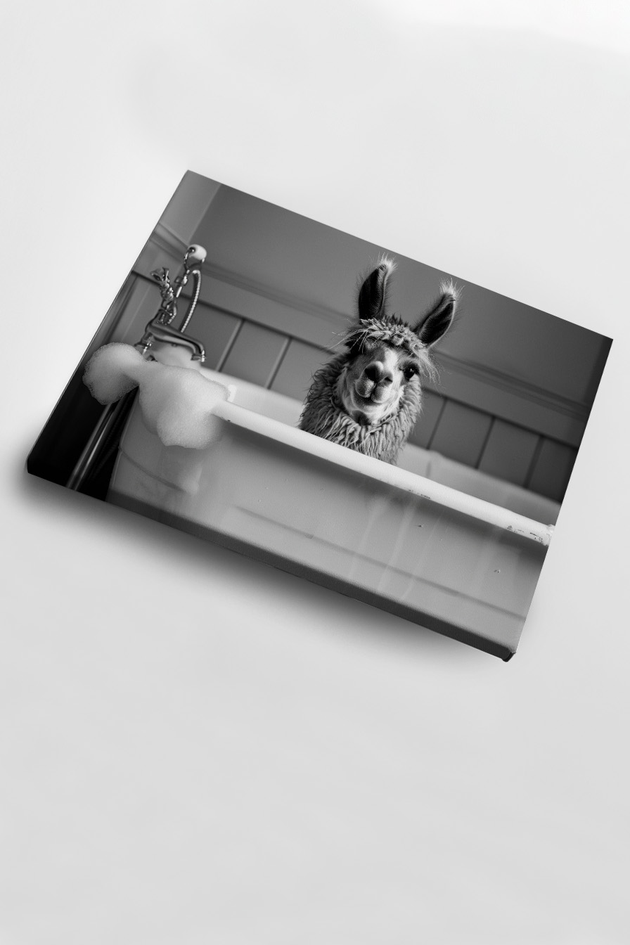 Fotografie Poster Alpaka Badewanne schwarz-weiß