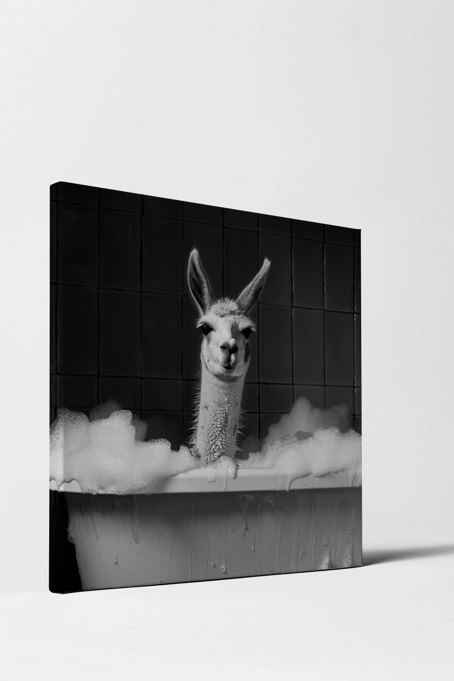 Fotografie Poster Lama Badewanne schwarz-weiß