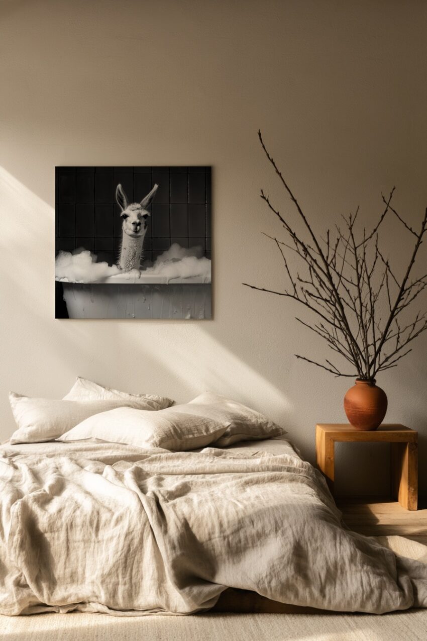 Fotografie Poster Lama Badewanne schwarz-weiß