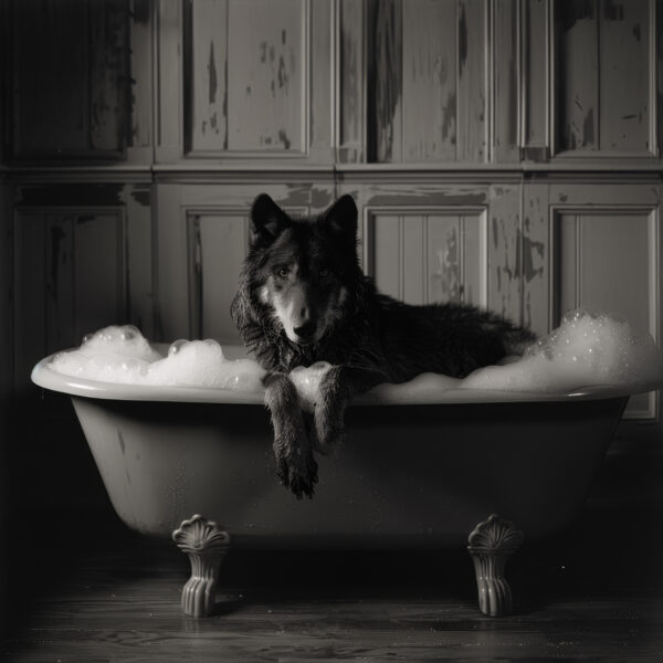 Wolf Badewanne Leinwandbild