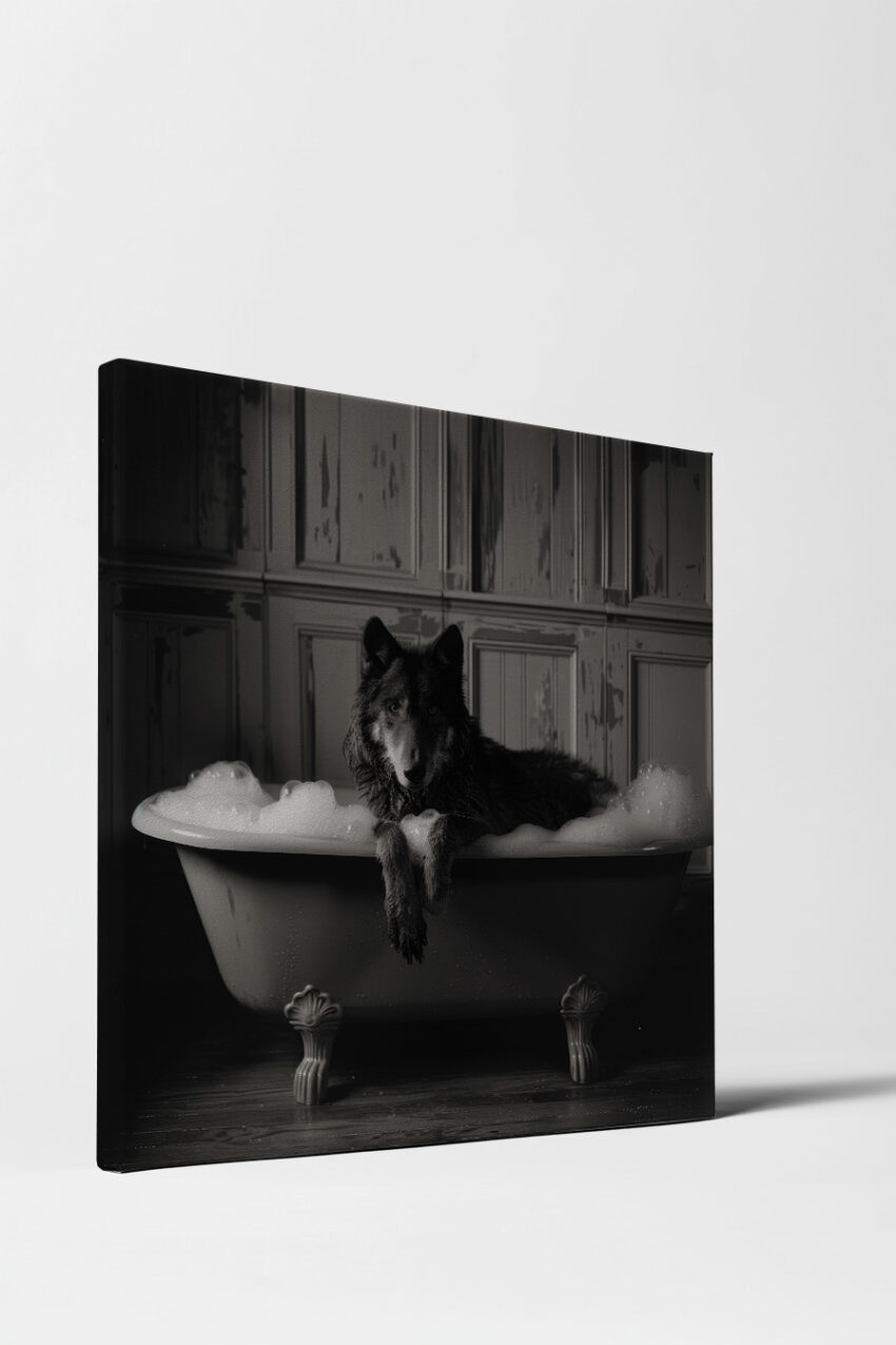 Fotografie Poster Wolf Badewanne schwarz-weiß