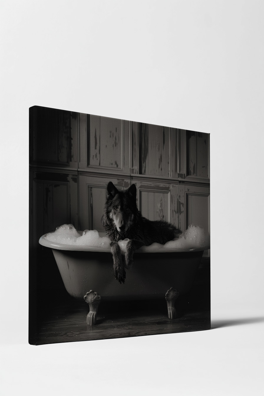 Fotografie Poster Wolf Badewanne schwarz-weiß