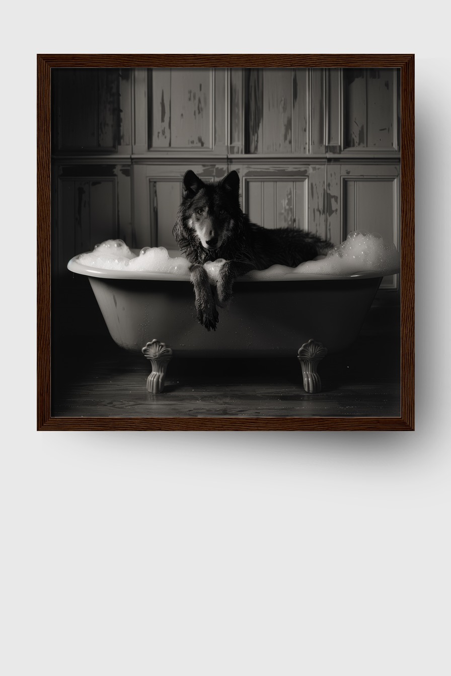 Fotografie Poster Wolf Badewanne schwarz-weiß