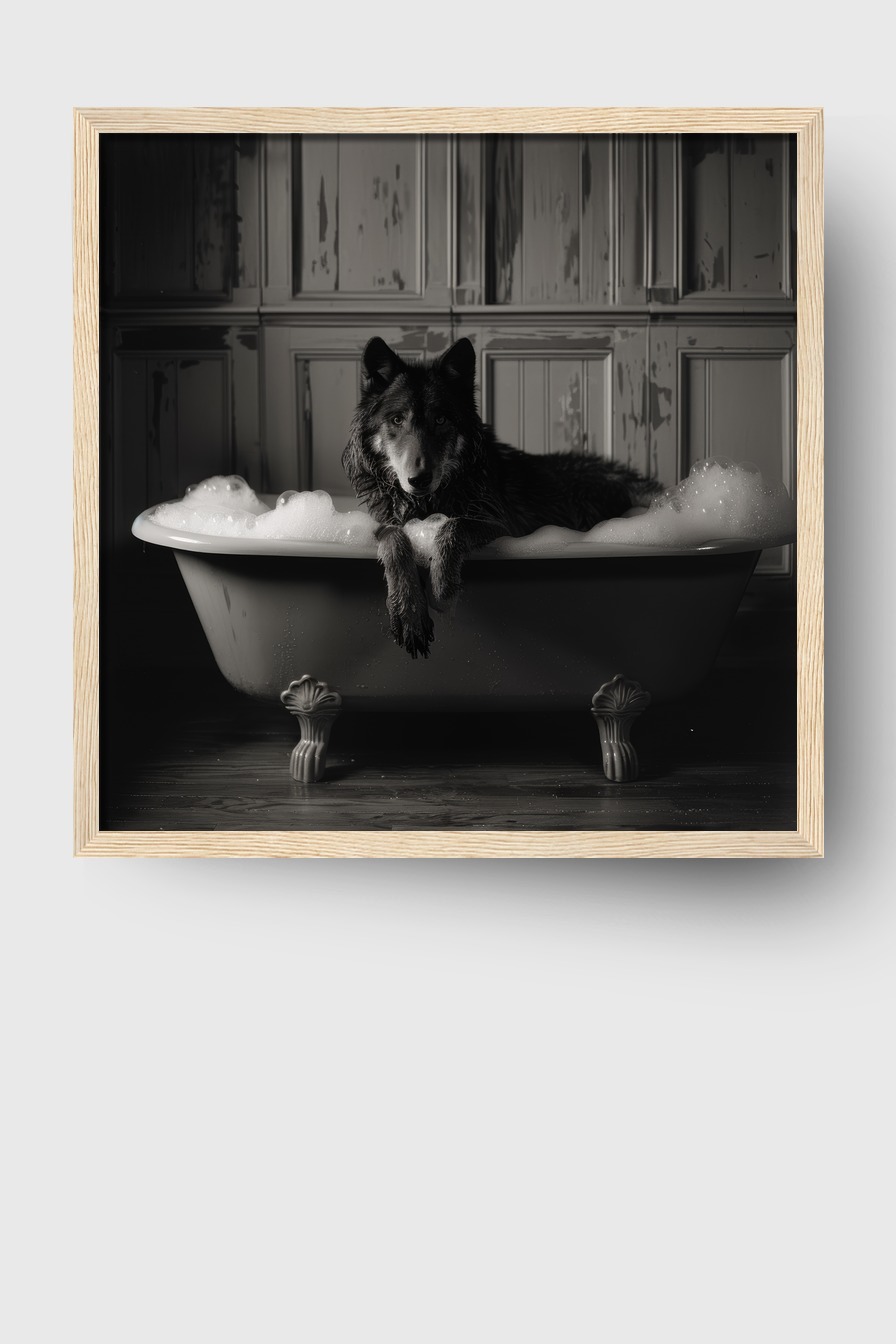 Fotografie Poster Wolf Badewanne schwarz-weiß