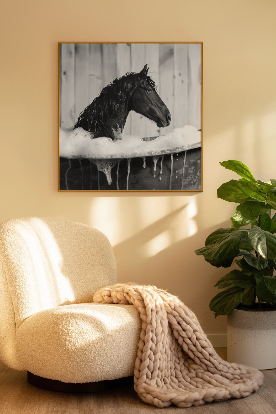 Fotografie Poster Pferd Bad Schwarzweiß