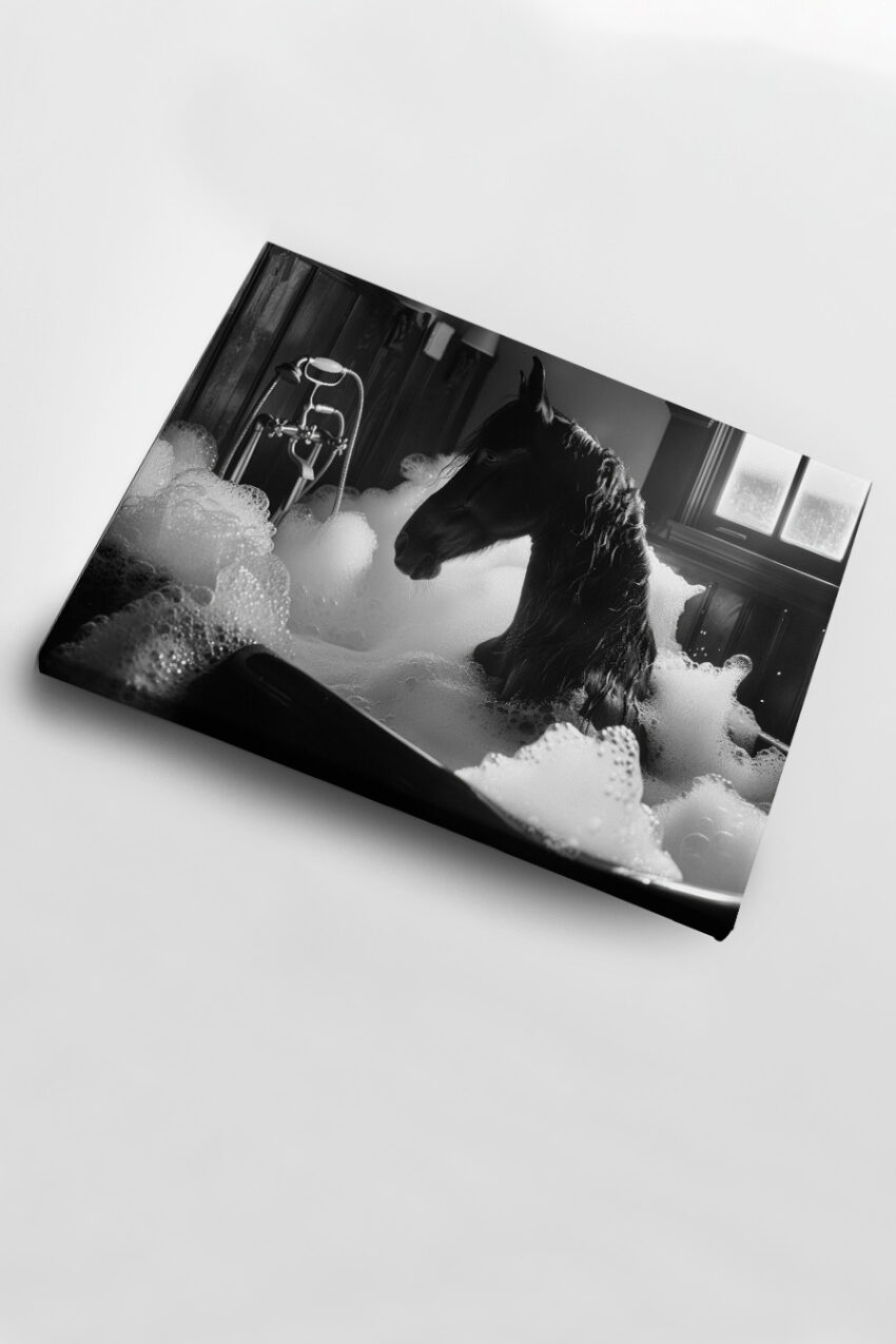 Fotografie Poster Pferd Schaumbad schwarz-weiß monochrom