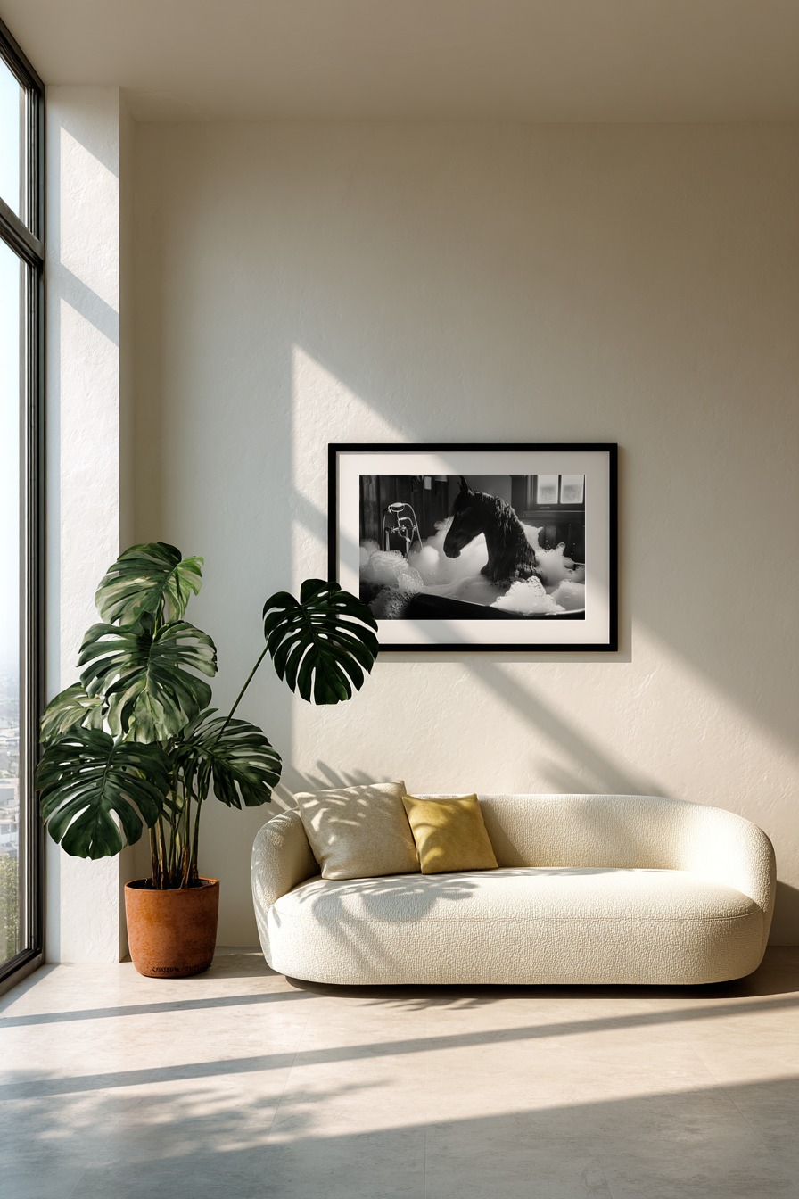 Fotografie Poster Pferd Schaumbad schwarz-weiß monochrom