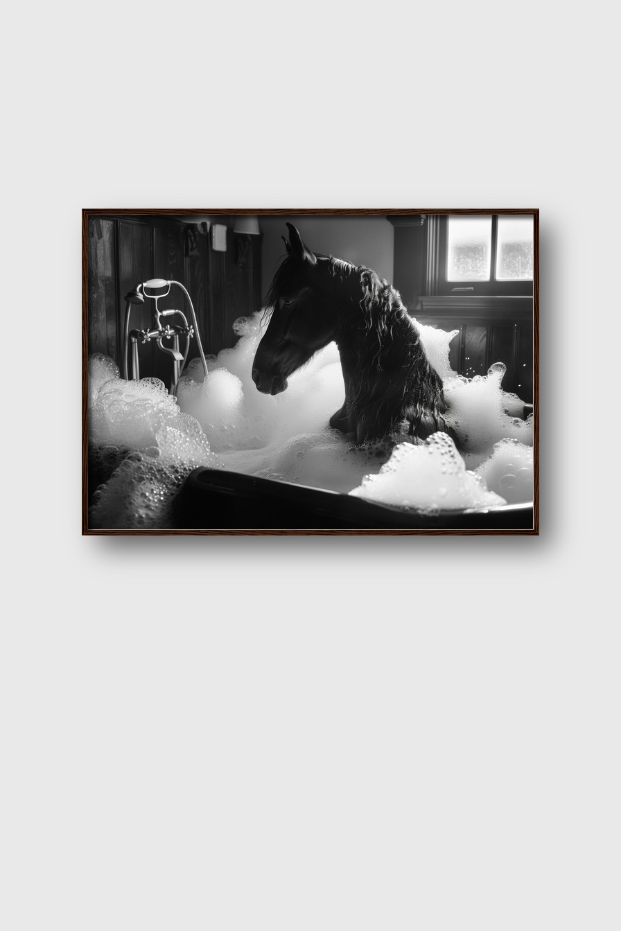 Fotografie Poster Pferd Schaumbad schwarz-weiß monochrom