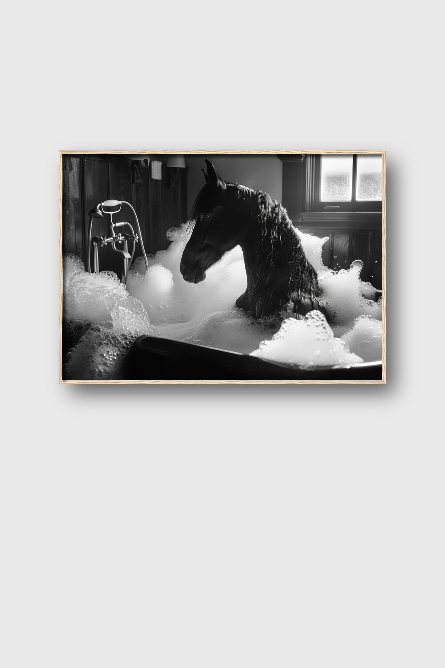Fotografie Poster Pferd Schaumbad schwarz-weiß monochrom
