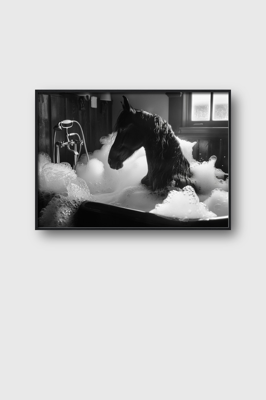 Fotografie Poster Pferd Schaumbad schwarz-weiß monochrom