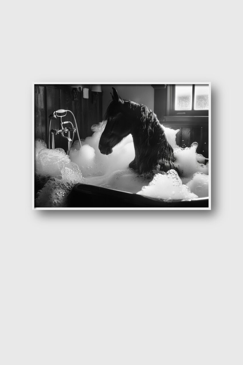 Fotografie Poster Pferd Schaumbad schwarz-weiß monochrom