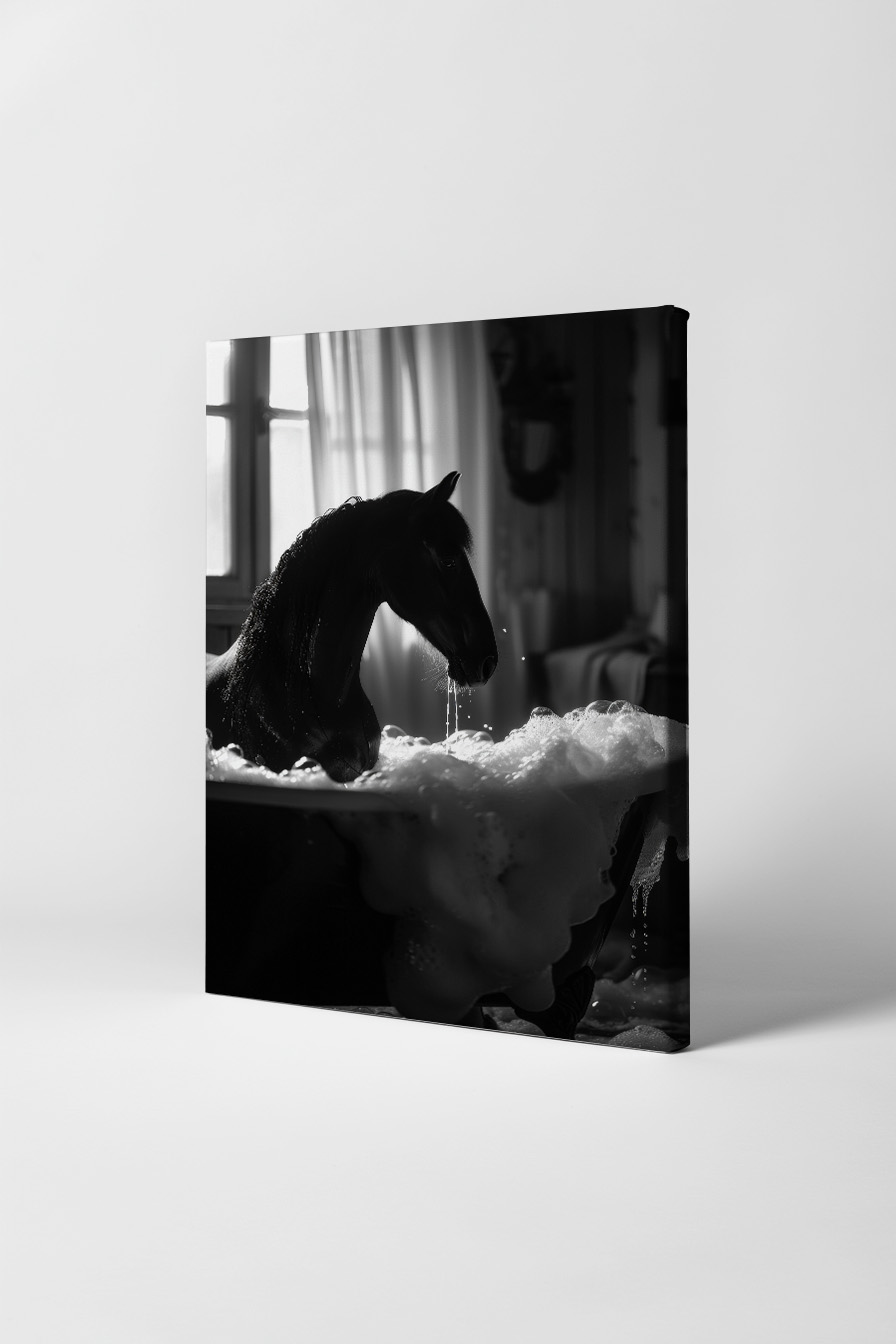 Fotografie Poster Pferd Badewanne schwarz-weiß