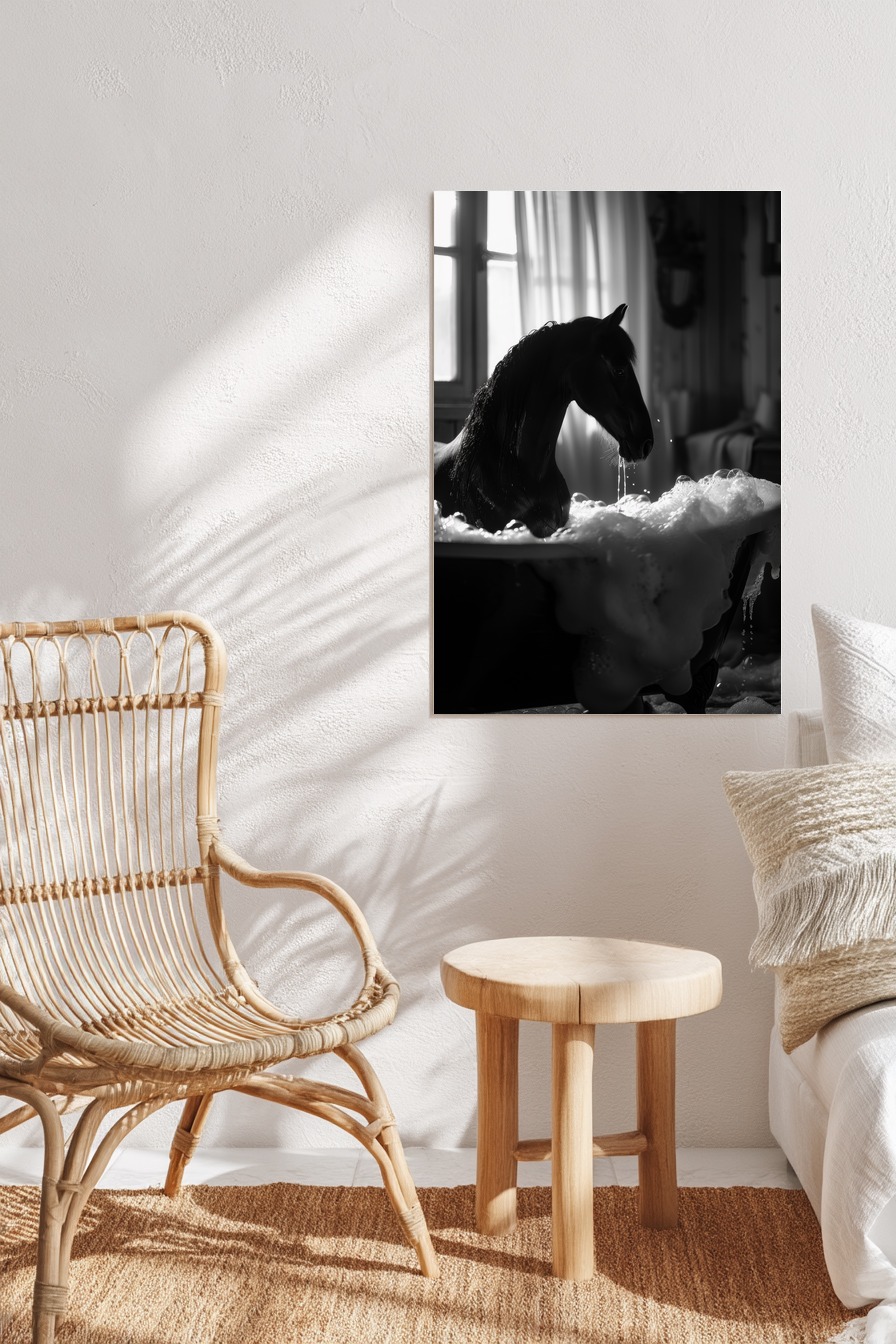 Fotografie Poster Pferd Badewanne schwarz-weiß
