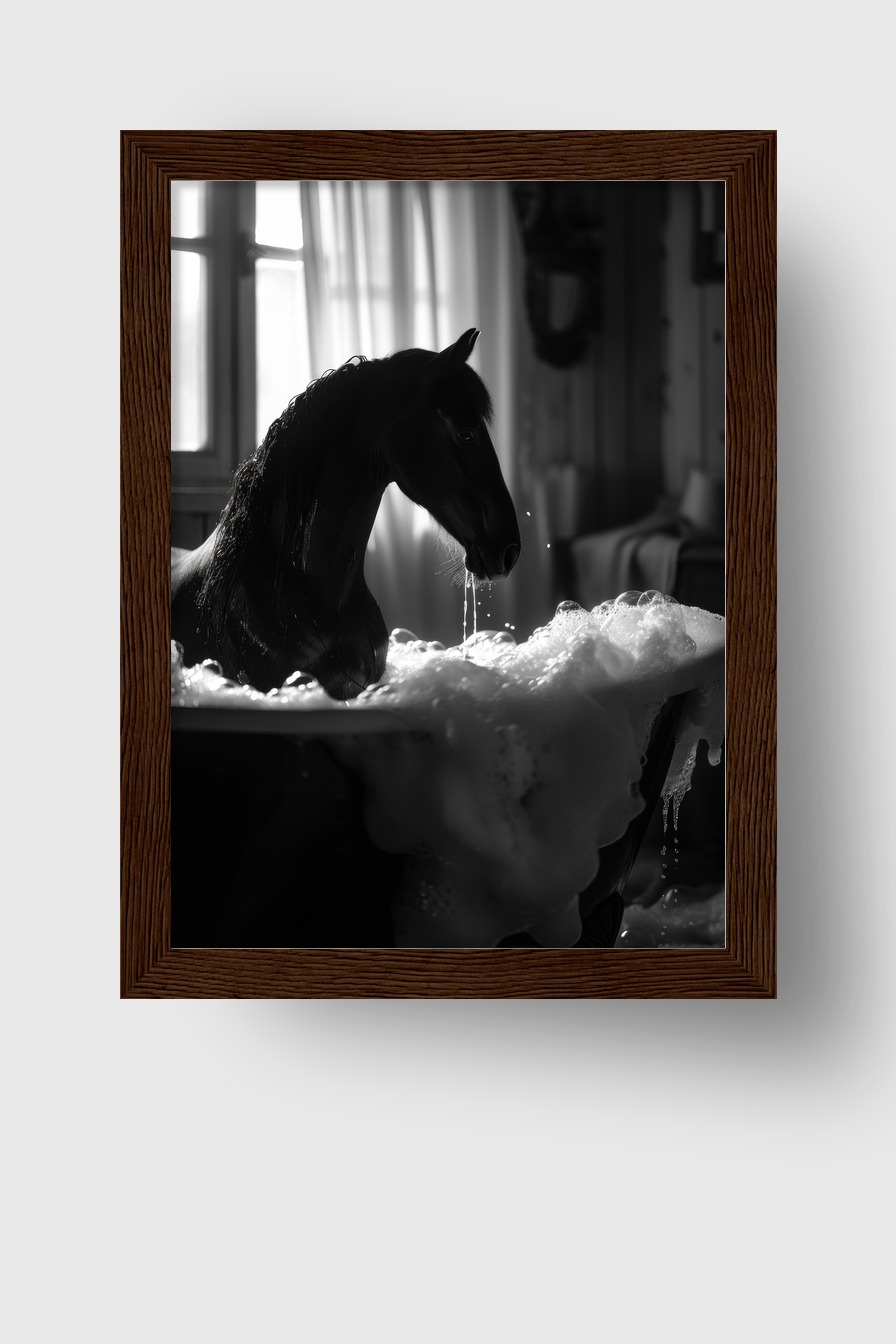 Fotografie Poster Pferd Badewanne schwarz-weiß