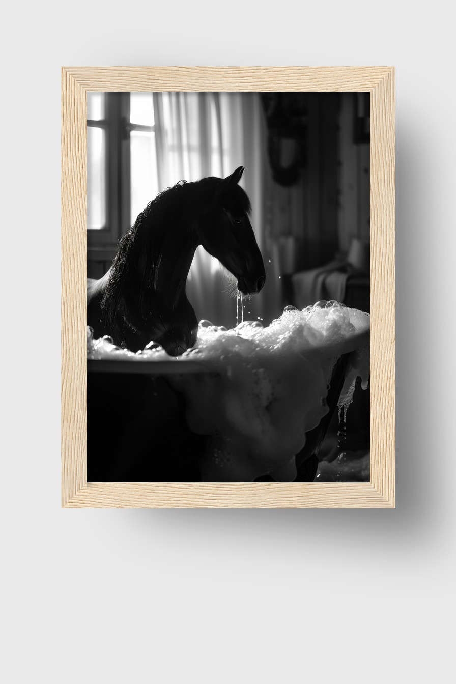 Fotografie Poster Pferd Badewanne schwarz-weiß