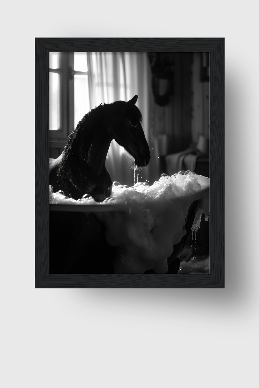 Fotografie Poster Pferd Badewanne schwarz-weiß