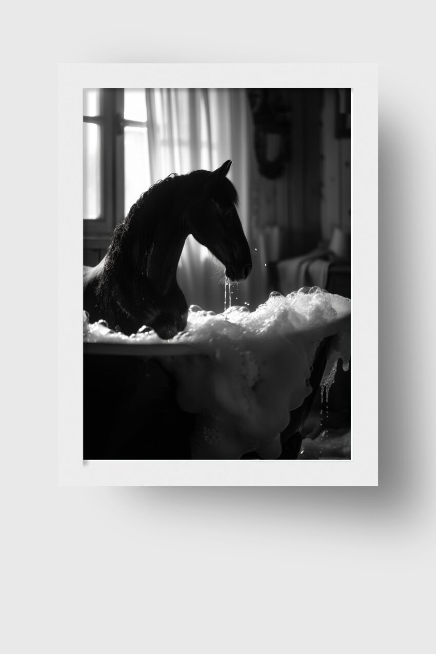 Fotografie Poster Pferd Badewanne schwarz-weiß