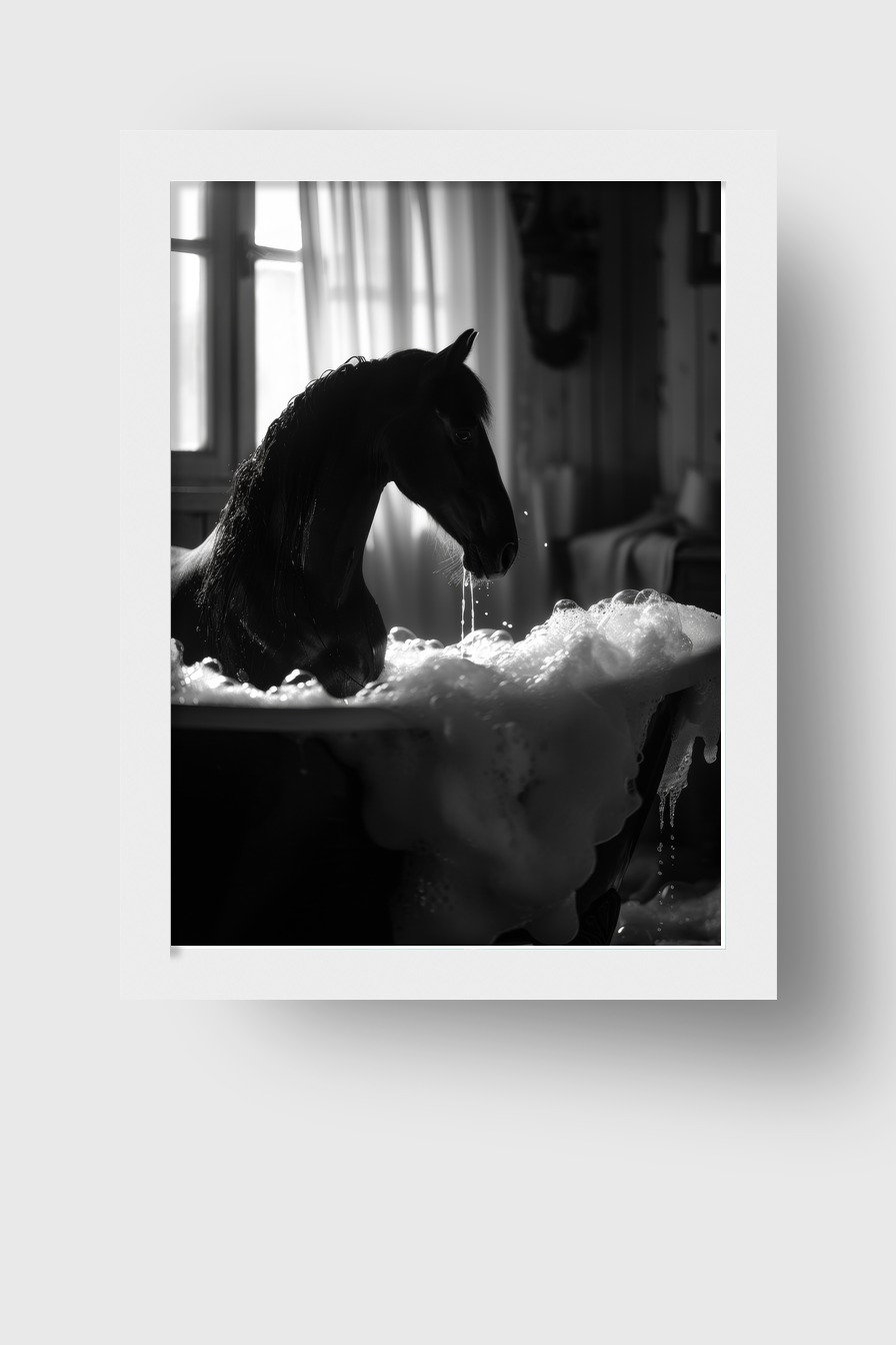 Fotografie Poster Pferd Badewanne schwarz-weiß